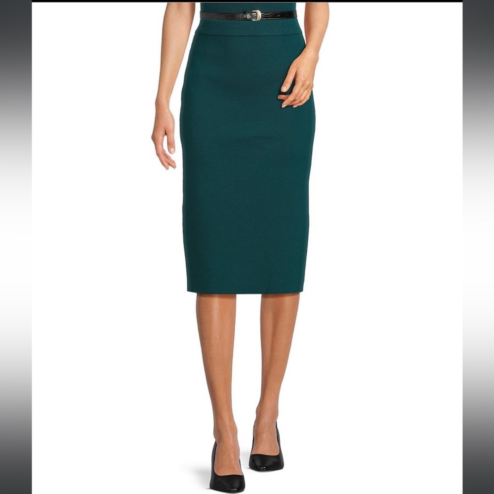 NWOT Donna Karan Sheath Sweater Midi Skirt Hudson Green XS